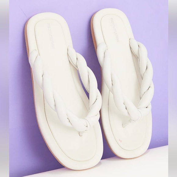 PRETTY LITTLE THING White Leather Chunky Plaited Mule Sandals - Picture 1 of 6